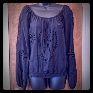 The Limited 100% Silk Black See-Thru Boat-Neck Top, Medium